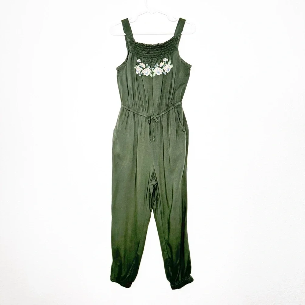 Justice girls boho bohemian olive green jumpsuit romper size 6